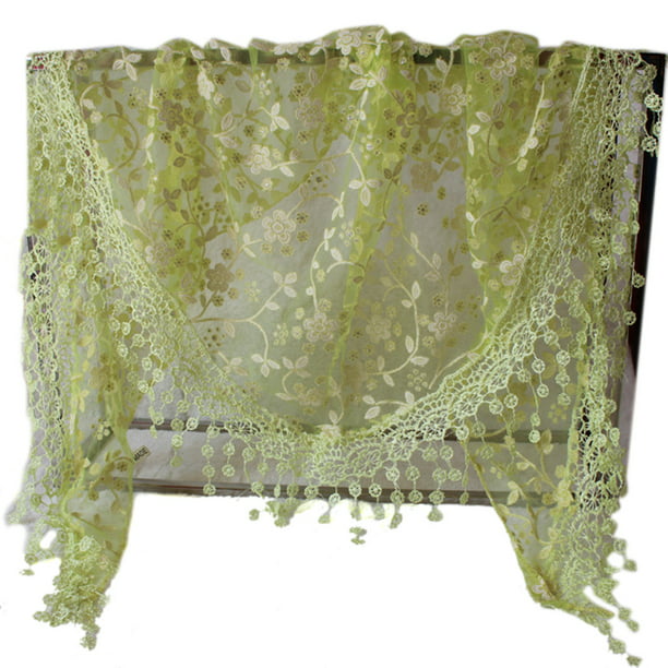 Floral Lace Triangle Veil Church Mantilla Scarf Sheer Tassel Shawl Wrap Scarves